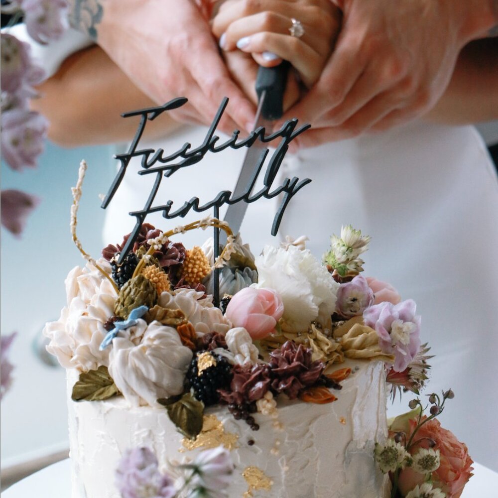Black Italian Script Cake Topper